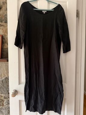Minimalist 100%  Black Linen Midi Dress